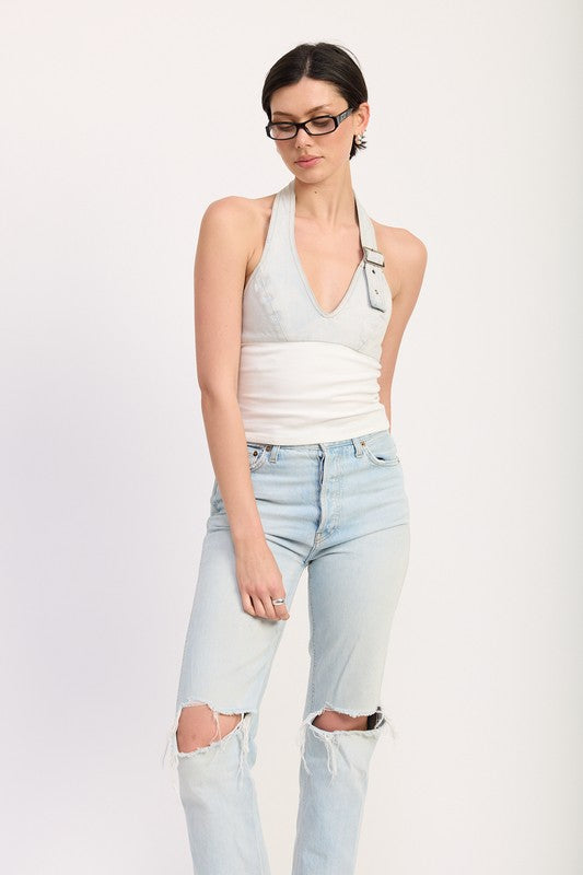 Contrasted Halter Neck Top - Premium variable from Tooksie - Just $65.99! Shop now at Tooksie