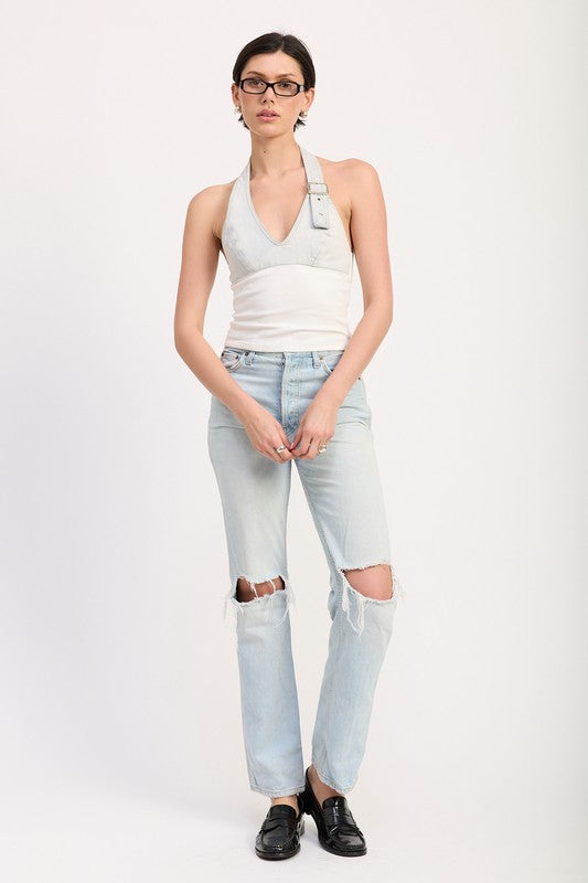 Contrasted Halter Neck Top - Premium variable from Tooksie - Just $65.99! Shop now at Tooksie