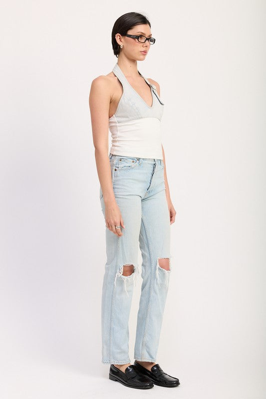 Contrasted Halter Neck Top - Premium variable from Tooksie - Just $65.99! Shop now at Tooksie