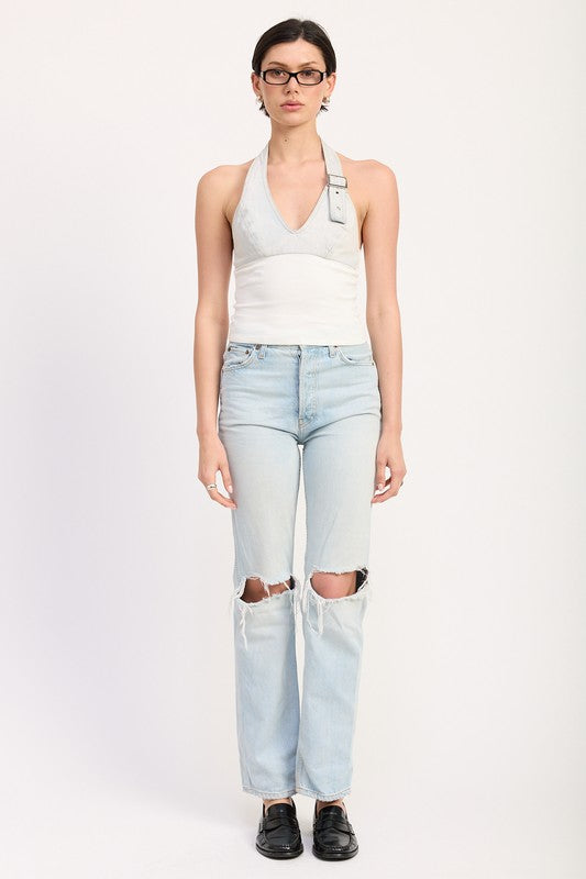 Contrasted Halter Neck Top - Premium variable from Tooksie - Just $65.99! Shop now at Tooksie