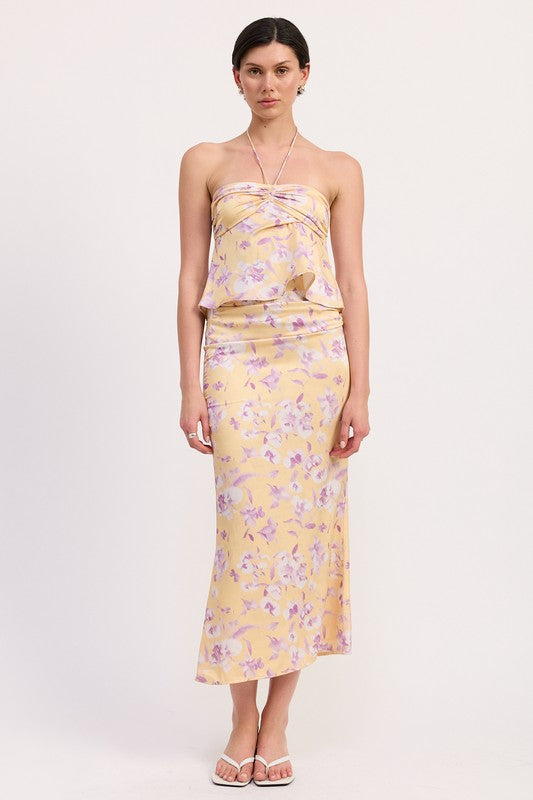 Floral Print Ruched Midi Skirt- Premium  from Tooksie- Just $66.99! Shop now at Tooksie