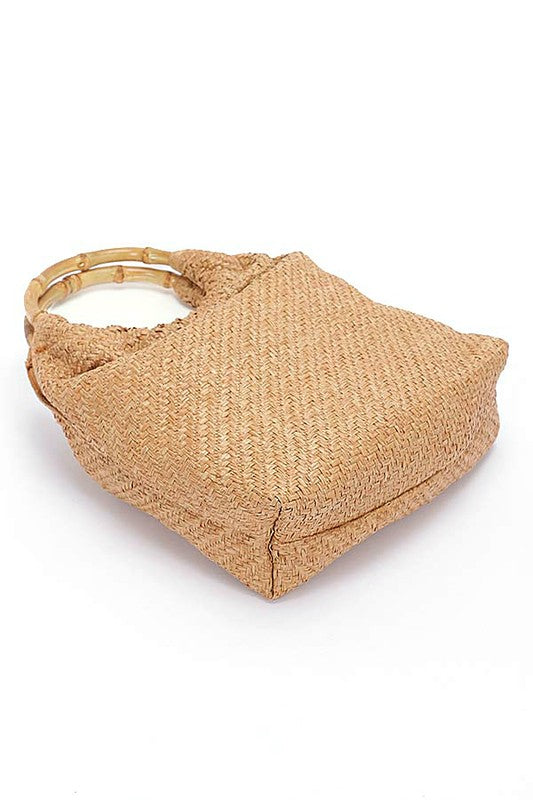Bamboo Handle 2 In 1 Woven Look Handbag - Premium variable from Tooksie - Just $45.99! Shop now at Tooksie