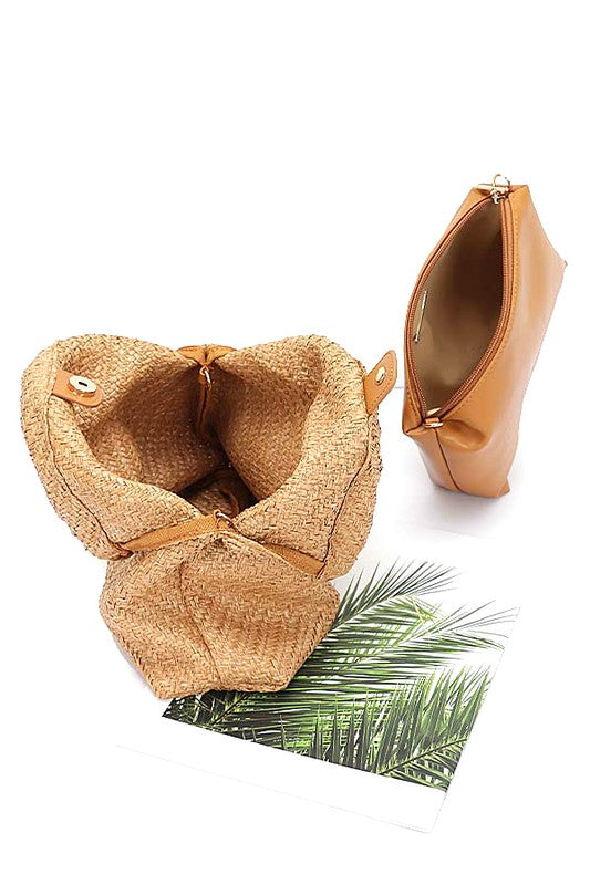 Bamboo Handle 2 In 1 Woven Look Handbag - Premium variable from Tooksie - Just $45.99! Shop now at Tooksie