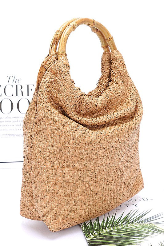 Bamboo Handle 2 In 1 Woven Look Handbag - Premium variable from Tooksie - Just $45.99! Shop now at Tooksie