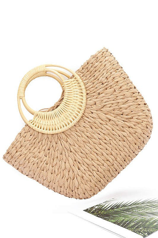 Bamboo Braided Top Handle Straw Tote - Premium simple from Tooksie - Just $45.99! Shop now at Tooksie