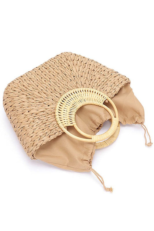 Bamboo Braided Top Handle Straw Tote - Premium simple from Tooksie - Just $45.99! Shop now at Tooksie