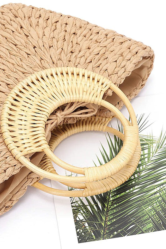 Bamboo Braided Top Handle Straw Tote - Premium simple from Tooksie - Just $45.99! Shop now at Tooksie
