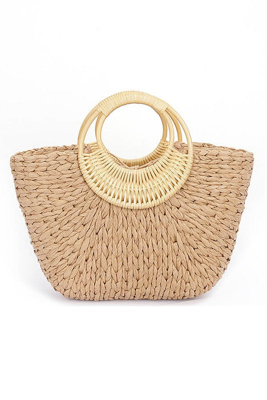 Bamboo Braided Top Handle Straw Tote - Premium simple from Tooksie - Just $45.99! Shop now at Tooksie