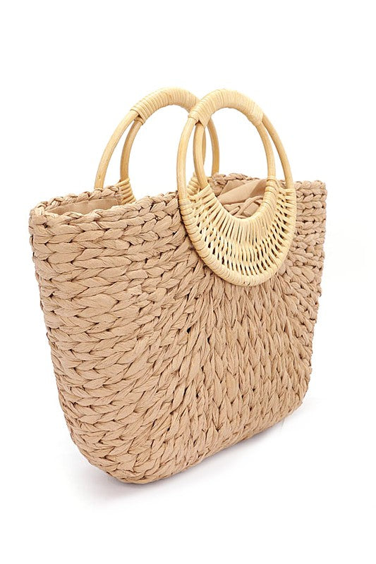 Bamboo Braided Top Handle Straw Tote - Premium simple from Tooksie - Just $45.99! Shop now at Tooksie