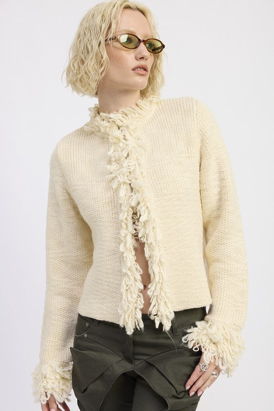 Fringe Knit Cardigan - Premium variable from Tooksie - Just $78.99! Shop now at Tooksie