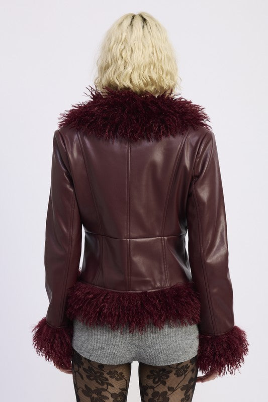 Plush Trim Faux Leather Jacket - Premium variable from Tooksie - Just $109.99! Shop now at Tooksie
