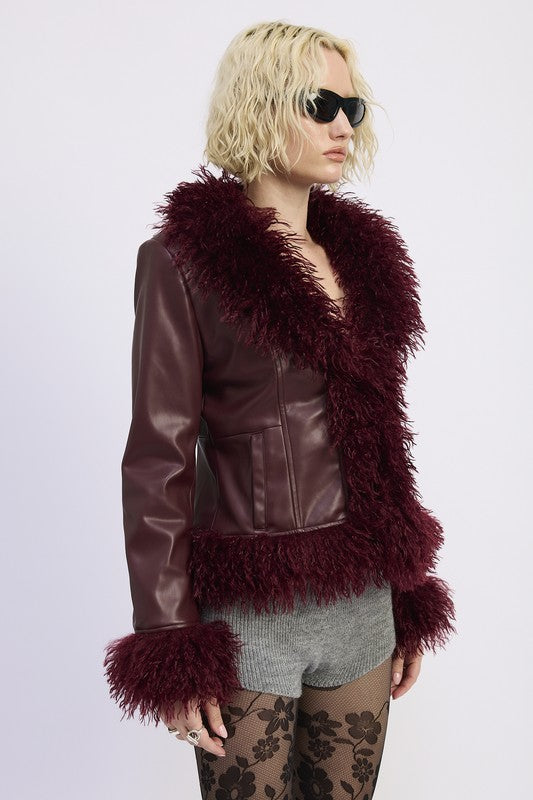 Plush Trim Faux Leather Jacket - Premium variable from Tooksie - Just $109.99! Shop now at Tooksie