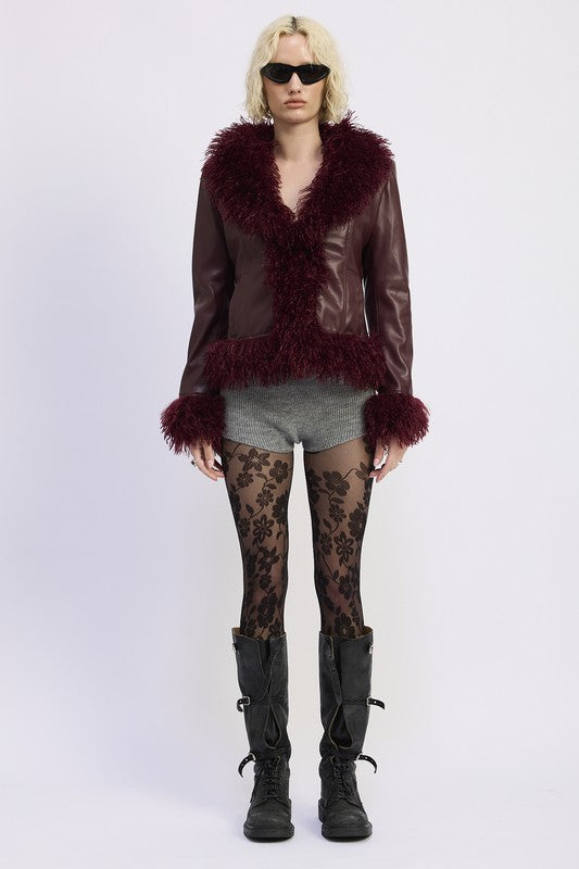 Plush Trim Faux Leather Jacket - Premium variable from Tooksie - Just $109.99! Shop now at Tooksie