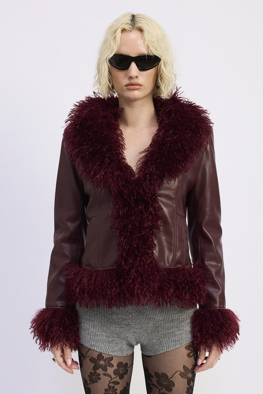 Plush Trim Faux Leather Jacket - Premium variable from Tooksie - Just $109.99! Shop now at Tooksie