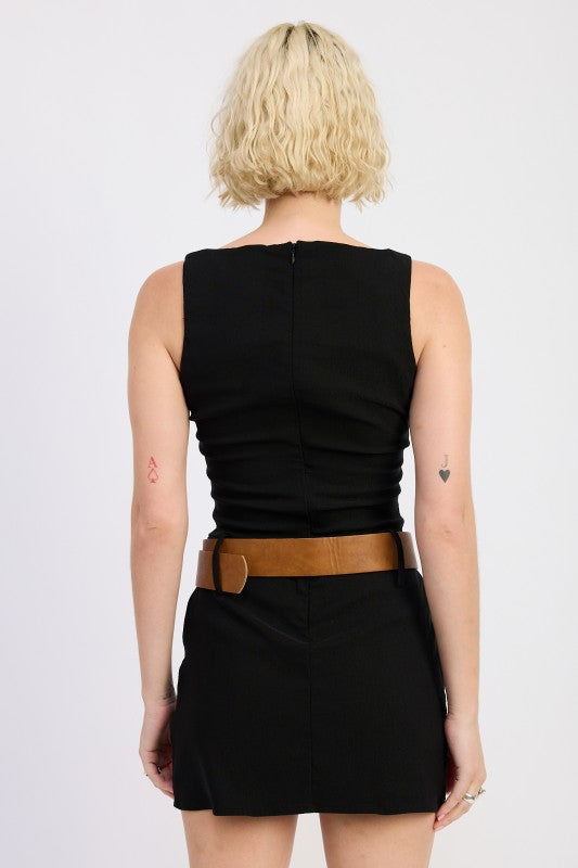Boat Neck Mini Tank Dress With Chunky Belt - Premium variable from Tooksie - Just $54.99! Shop now at Tooksie