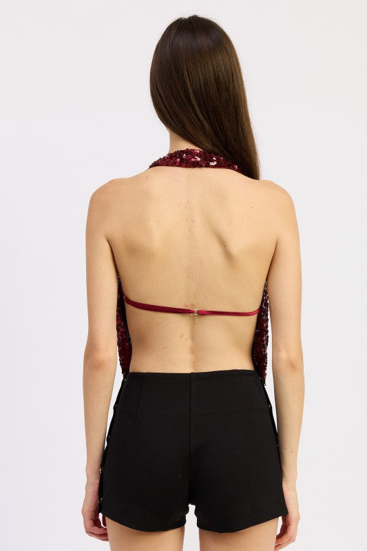 Sequin Cowl Drape Halter Top - Premium variable from Tooksie - Just $61.99! Shop now at Tooksie
