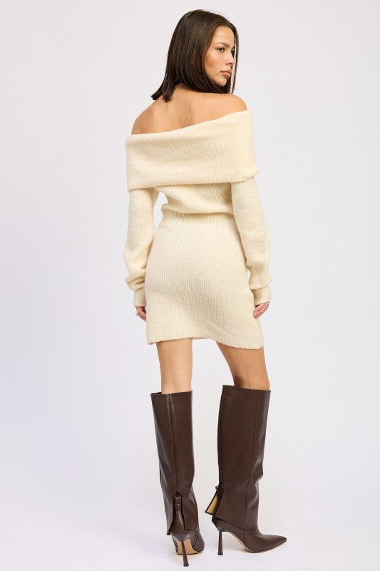 Long Sleeve Off Shoulder Mini Knit Dress - Premium variable from Tooksie - Just $63.99! Shop now at Tooksie