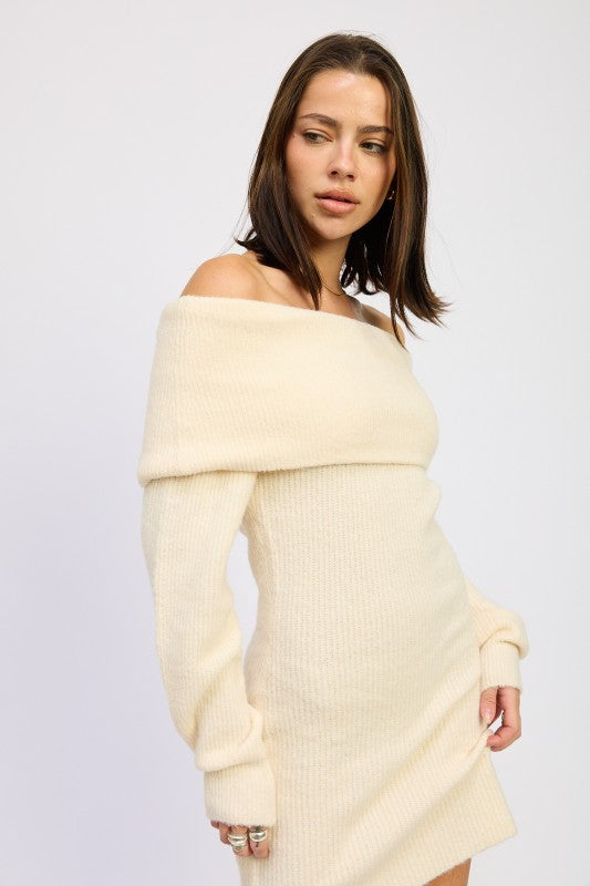 Long Sleeve Off Shoulder Mini Knit Dress - Premium variable from Tooksie - Just $63.99! Shop now at Tooksie