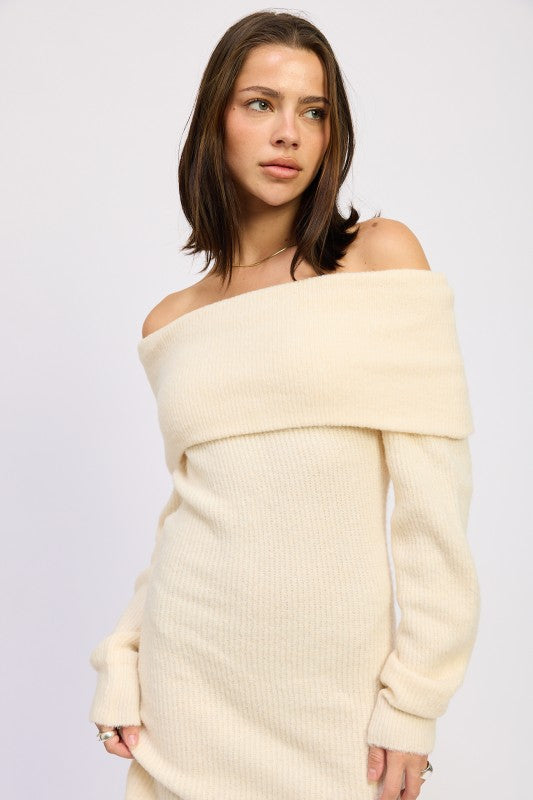 Long Sleeve Off Shoulder Mini Knit Dress - Premium variable from Tooksie - Just $63.99! Shop now at Tooksie