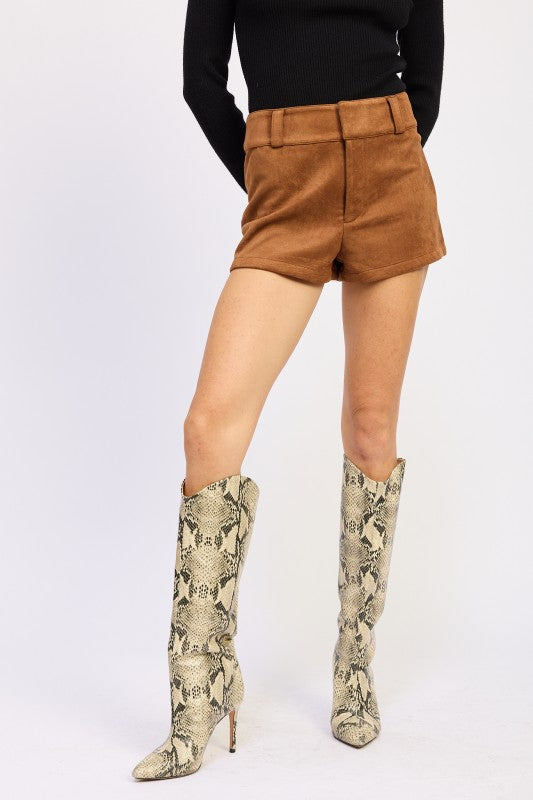 Faux Suede Low Rise Shorts - Premium variable from Tooksie - Just $52.99! Shop now at Tooksie