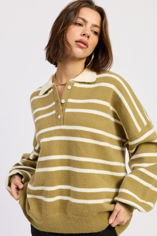 Oversized Stripe Collar Sweater - Premium variable from Tooksie - Just $49.99! Shop now at Tooksie