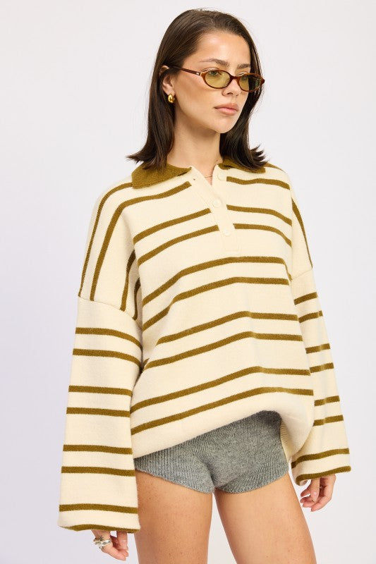 Oversized Stripe Collar Sweater - Premium variable from Tooksie - Just $49.99! Shop now at Tooksie