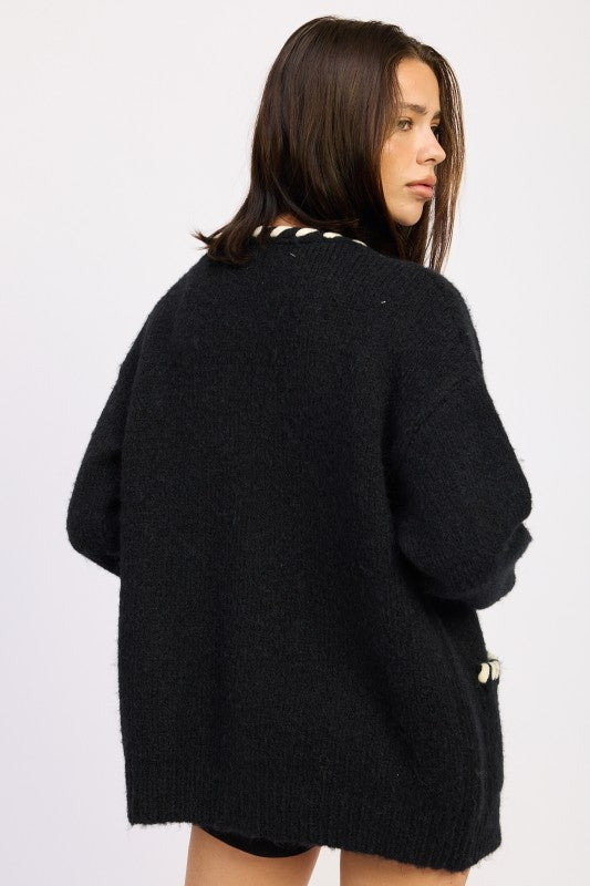 Faux Leather Trim Cardigan - Premium variable from Tooksie - Just $68.99! Shop now at Tooksie