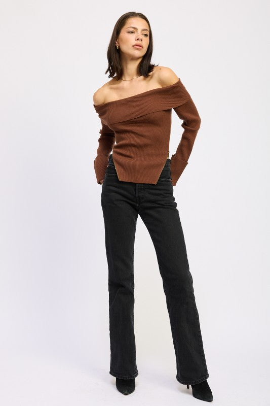 Ribbed Off Shoulder Sweater - Premium variable from Tooksie - Just $61.99! Shop now at Tooksie