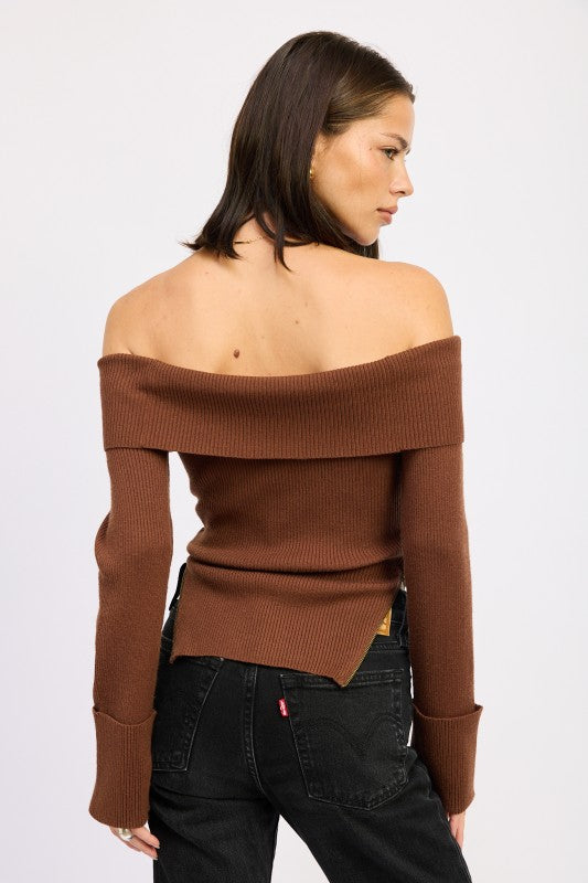 Ribbed Off Shoulder Sweater - Premium variable from Tooksie - Just $61.99! Shop now at Tooksie