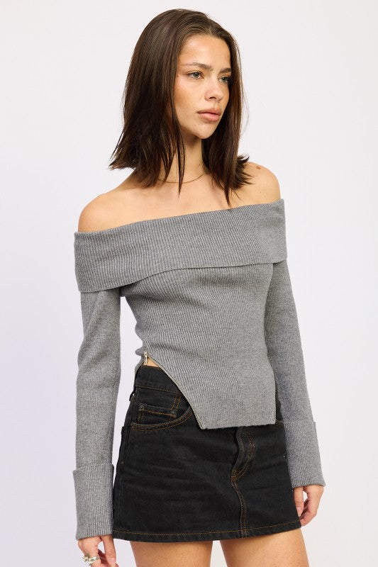 Ribbed Off Shoulder Sweater - Premium variable from Tooksie - Just $61.99! Shop now at Tooksie