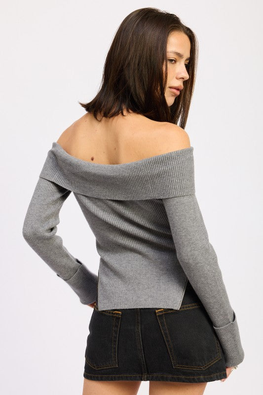Ribbed Off Shoulder Sweater - Premium variable from Tooksie - Just $61.99! Shop now at Tooksie