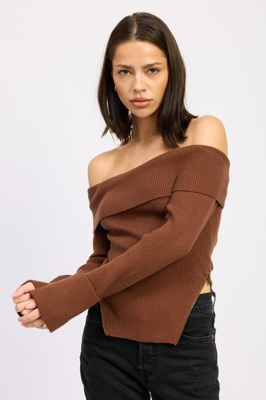 Ribbed Off Shoulder Sweater - Premium variable from Tooksie - Just $61.99! Shop now at Tooksie
