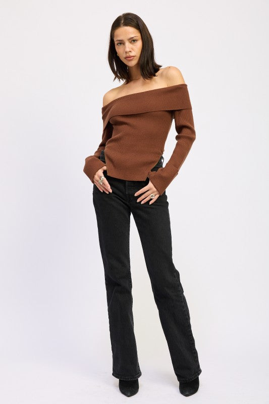 Ribbed Off Shoulder Sweater - Premium variable from Tooksie - Just $61.99! Shop now at Tooksie