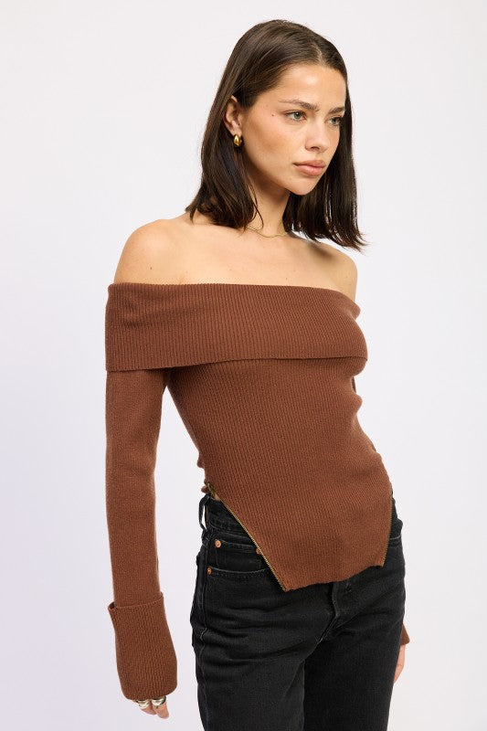 Ribbed Off Shoulder Sweater - Premium variable from Tooksie - Just $61.99! Shop now at Tooksie