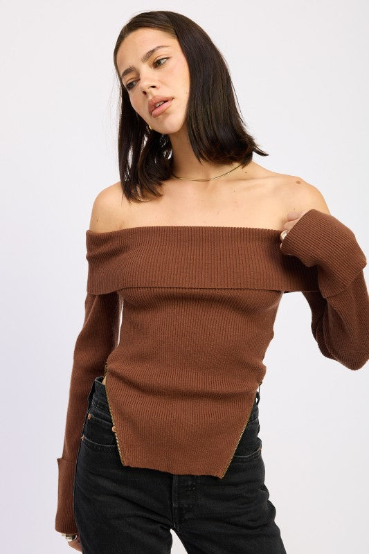 Ribbed Off Shoulder Sweater - Premium variable from Tooksie - Just $61.99! Shop now at Tooksie