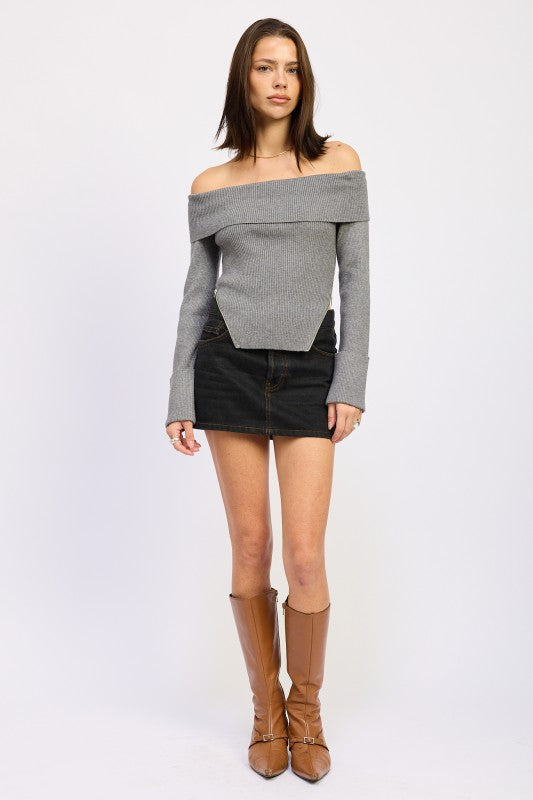 Ribbed Off Shoulder Sweater - Premium variable from Tooksie - Just $61.99! Shop now at Tooksie