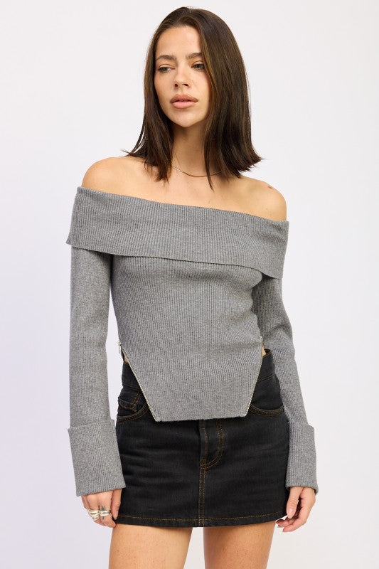 Ribbed Off Shoulder Sweater - Premium variable from Tooksie - Just $61.99! Shop now at Tooksie