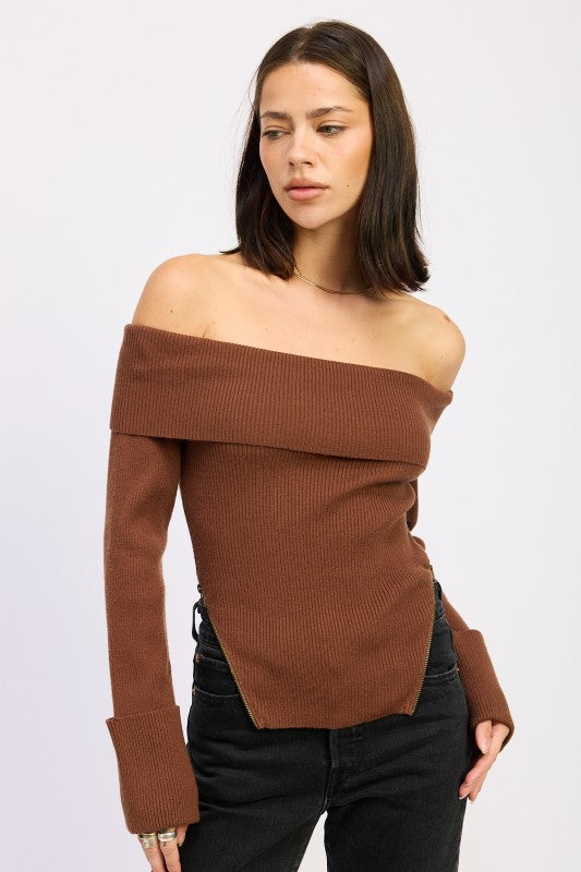 Ribbed Off Shoulder Sweater - Premium variable from Tooksie - Just $61.99! Shop now at Tooksie