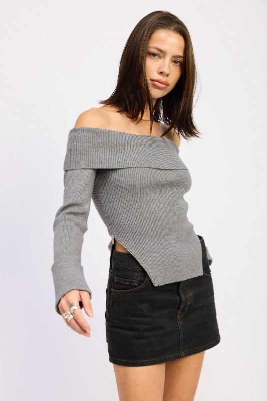Ribbed Off Shoulder Sweater - Premium variable from Tooksie - Just $61.99! Shop now at Tooksie