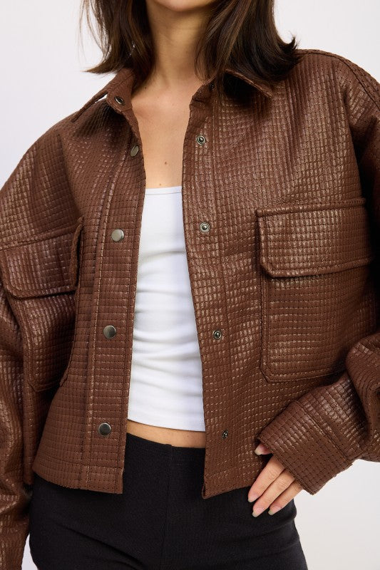 Textured Faux Leather Jacket - Premium variable from Tooksie - Just $71.99! Shop now at Tooksie