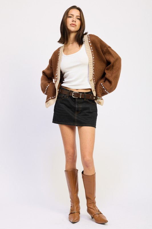 Button Down Contrasted Cardigan - Premium variable from Tooksie - Just $63.99! Shop now at Tooksie