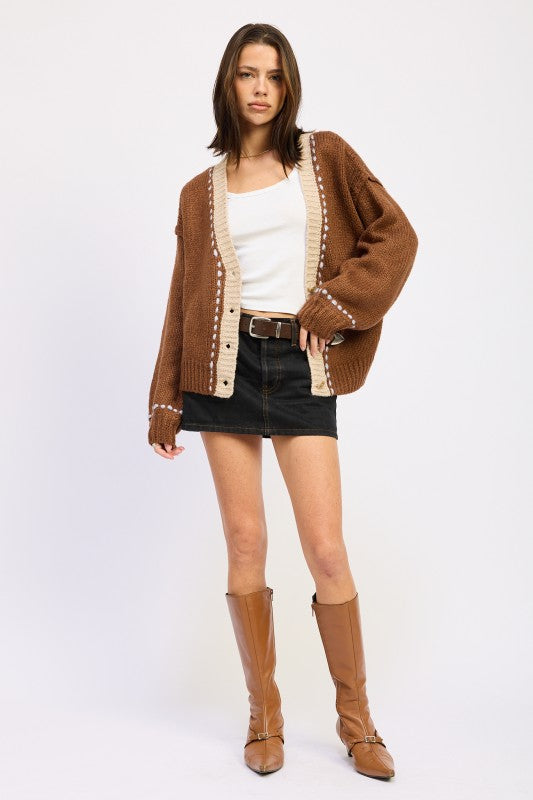 Button Down Contrasted Cardigan - Premium variable from Tooksie - Just $63.99! Shop now at Tooksie