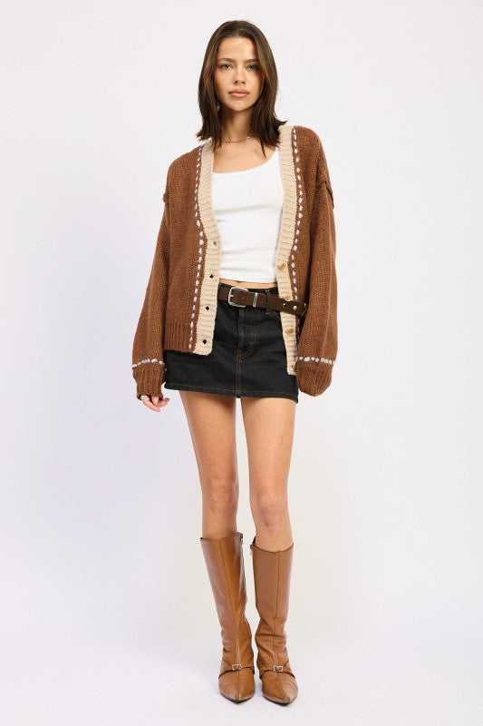Button Down Contrasted Cardigan - Premium variable from Tooksie - Just $63.99! Shop now at Tooksie