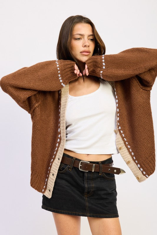 Button Down Contrasted Cardigan - Premium variable from Tooksie - Just $63.99! Shop now at Tooksie