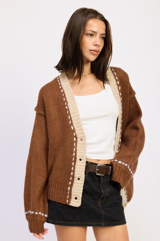 Button Down Contrasted Cardigan - Premium variable from Tooksie - Just $63.99! Shop now at Tooksie