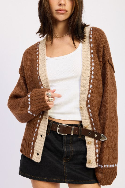 Button Down Contrasted Cardigan - Premium variable from Tooksie - Just $63.99! Shop now at Tooksie