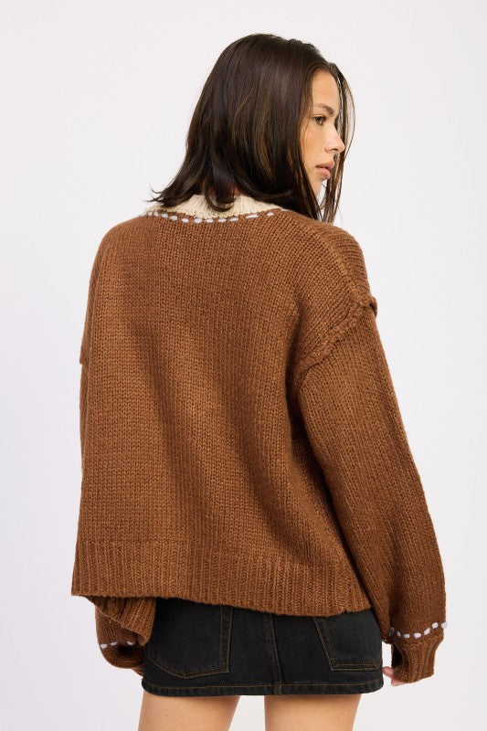 Button Down Contrasted Cardigan - Premium variable from Tooksie - Just $63.99! Shop now at Tooksie