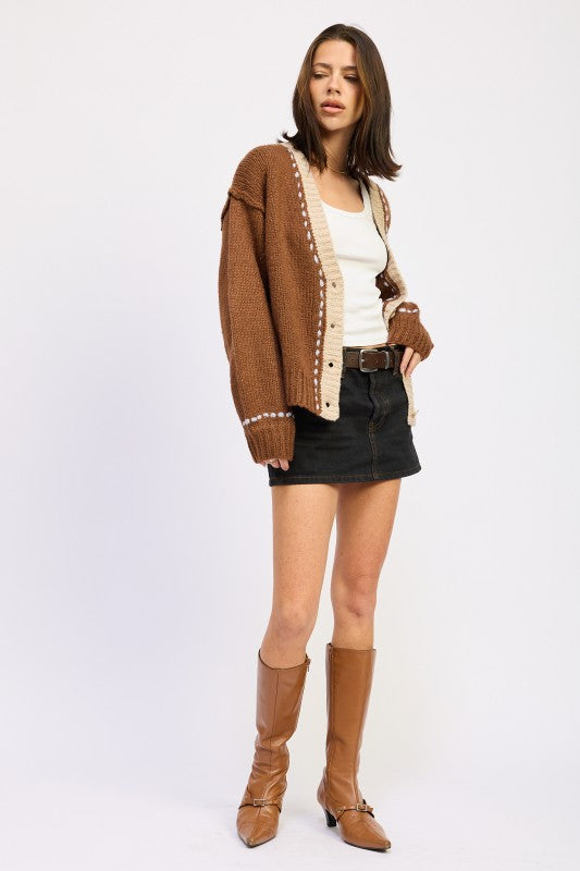Button Down Contrasted Cardigan - Premium variable from Tooksie - Just $63.99! Shop now at Tooksie