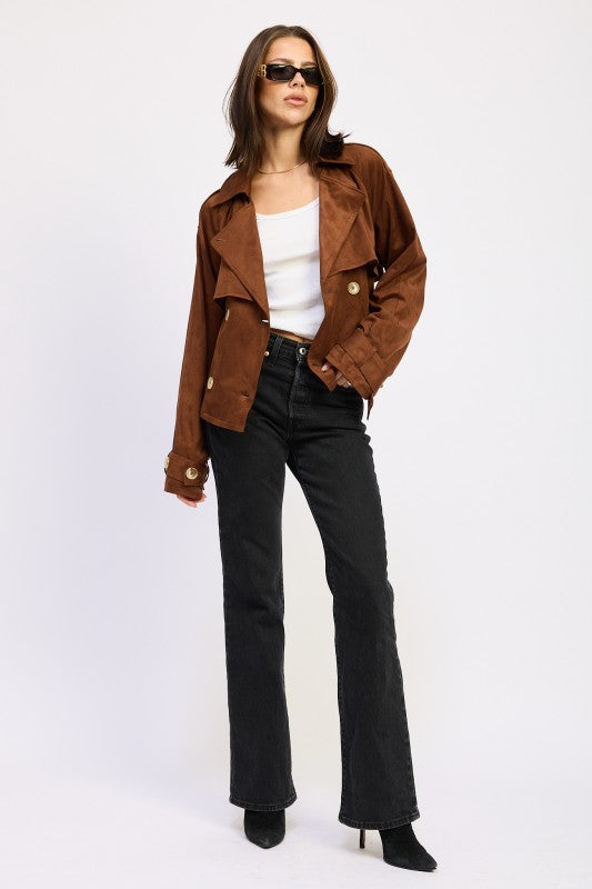 Faux Suede Cropped Trench Coat - Premium variable from Tooksie - Just $96.99! Shop now at Tooksie