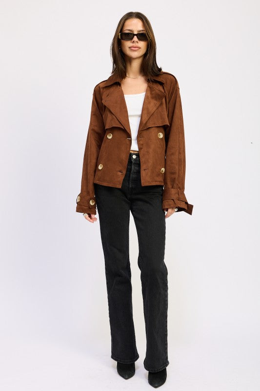 Faux Suede Cropped Trench Coat - Premium variable from Tooksie - Just $96.99! Shop now at Tooksie
